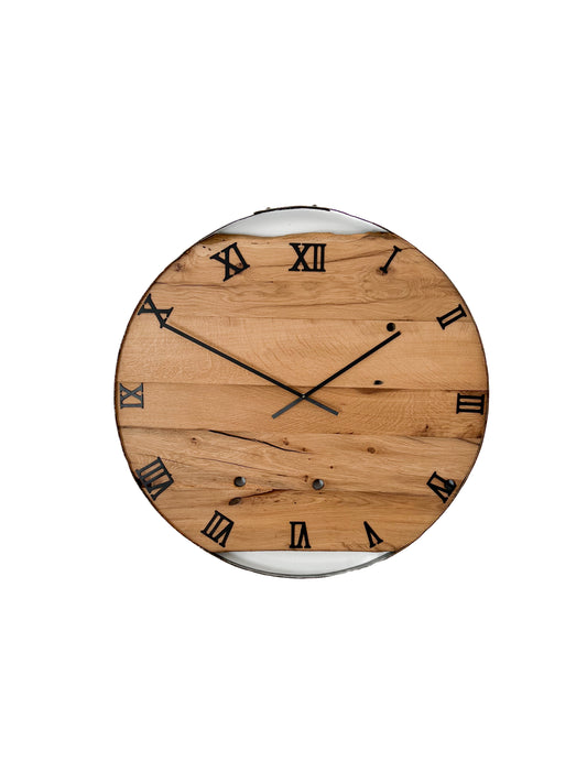 Wall clock made of old wood barrel ring NO 388