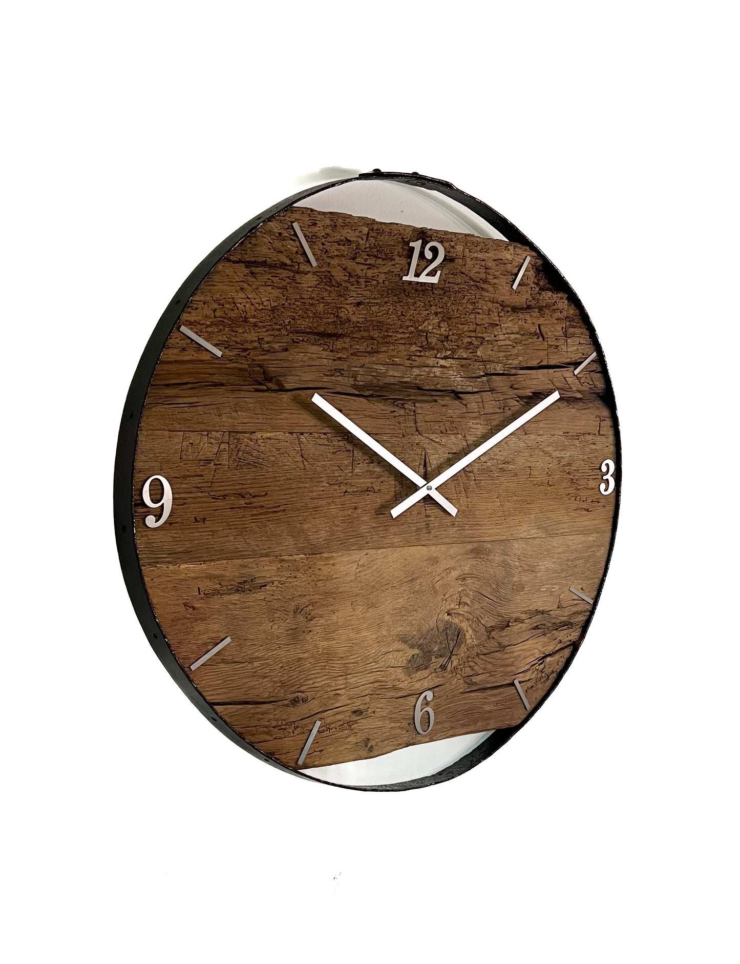 Wall clock made of reclaimed wood barrel ring NO 356