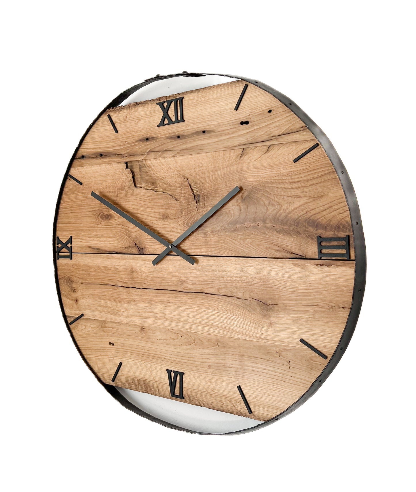Wall clock made of old wood barrel ring NO 413