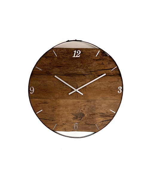 Wall clock made of reclaimed wood barrel ring NO 356