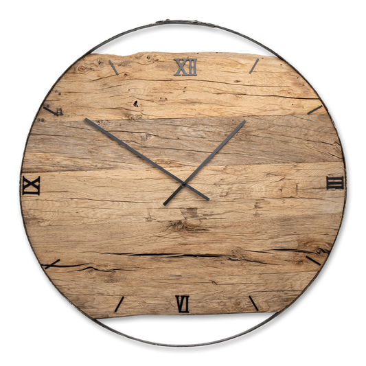 Wall clock made of reclaimed wood barrel ring NO 356