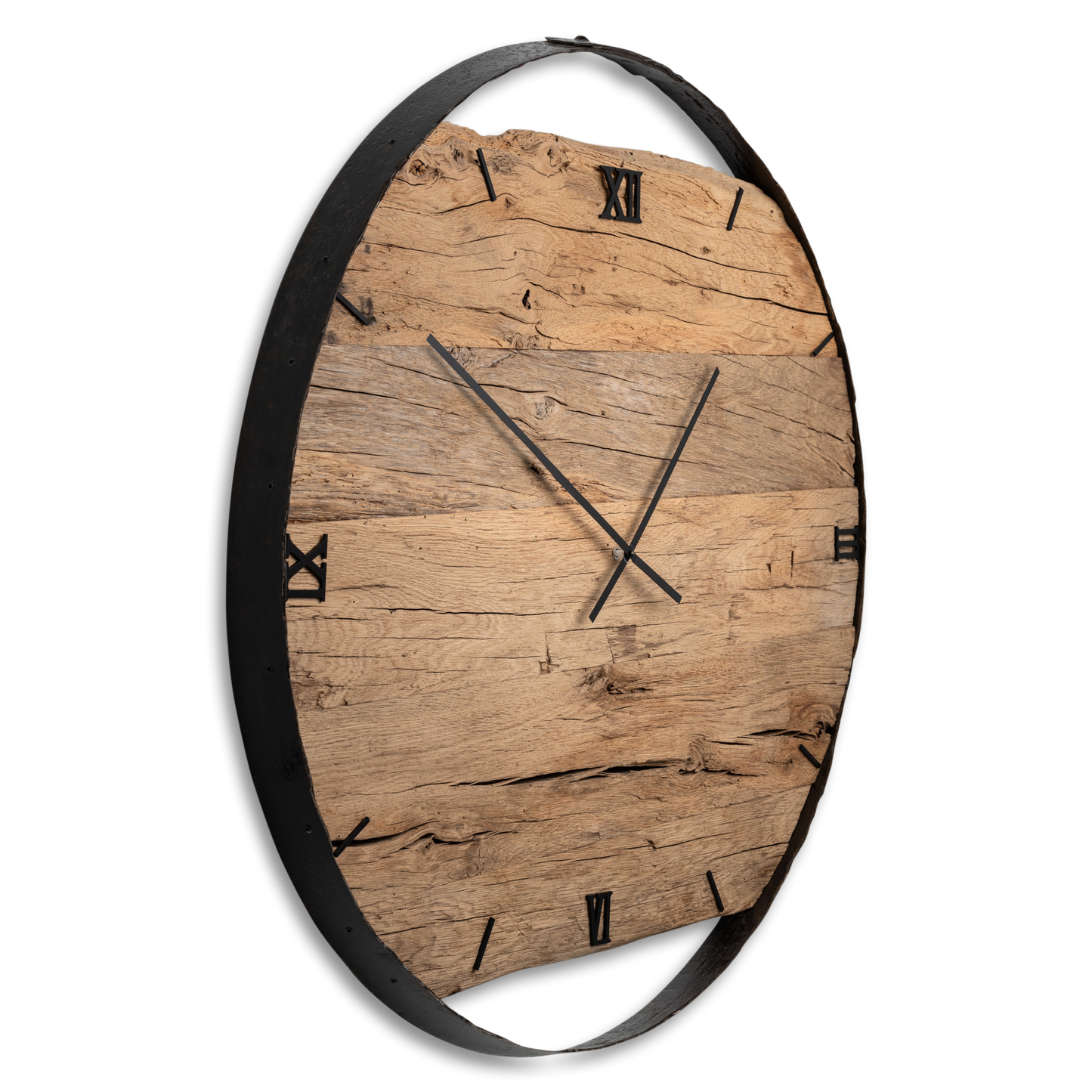 Wall clock made of reclaimed wood barrel ring NO 356