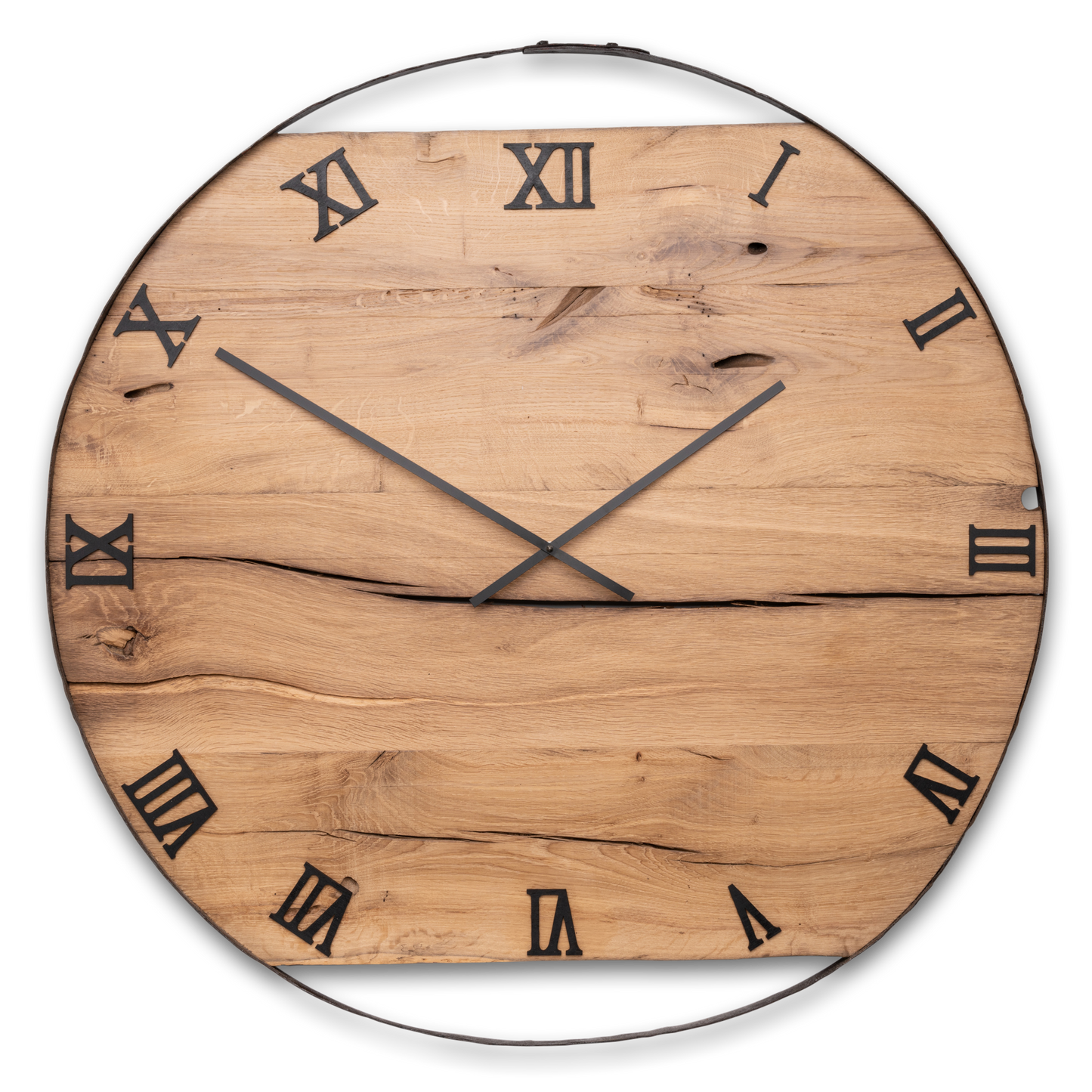 Wall clock made of old wood barrel ring NO 388