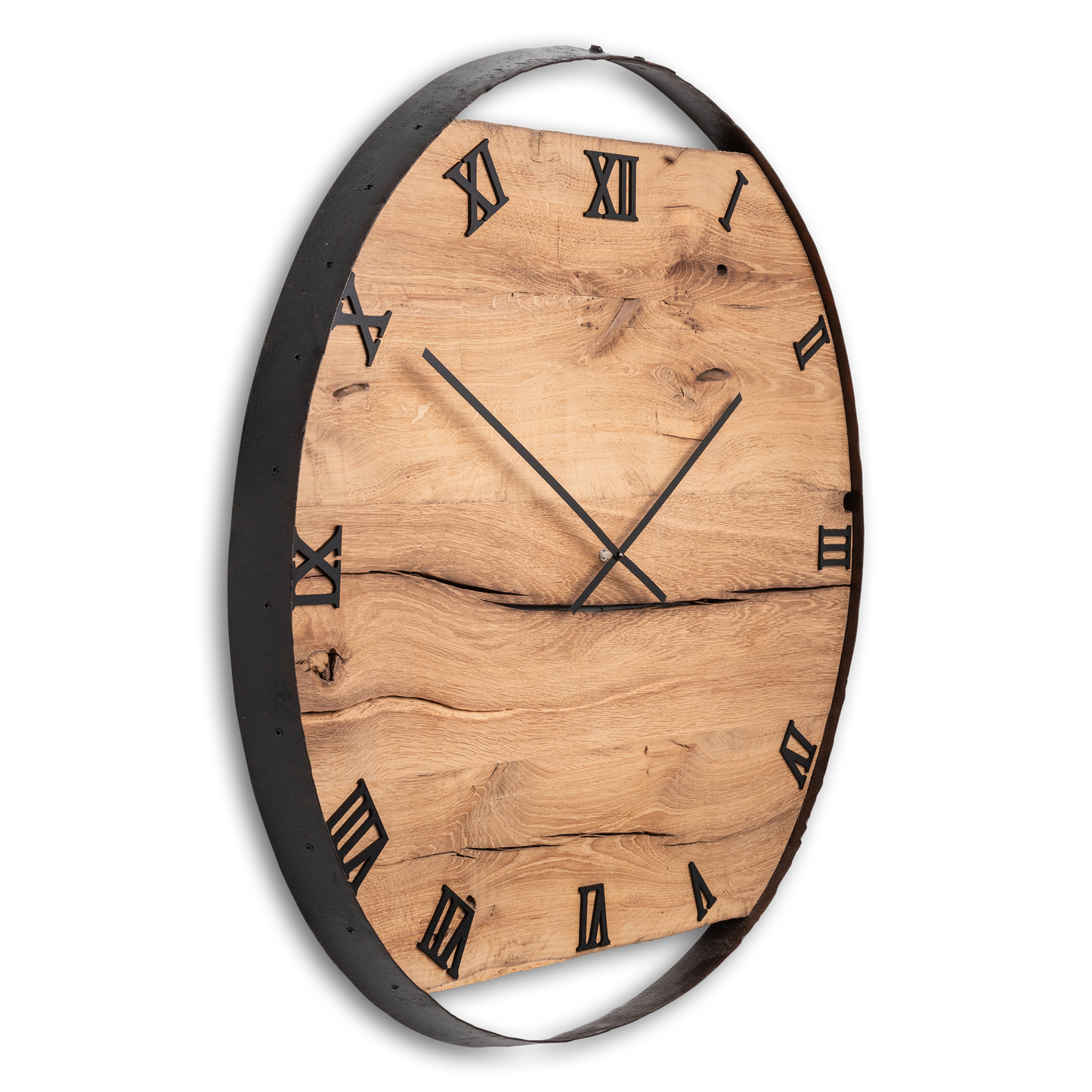 Wall clock made of old wood barrel ring NO 388